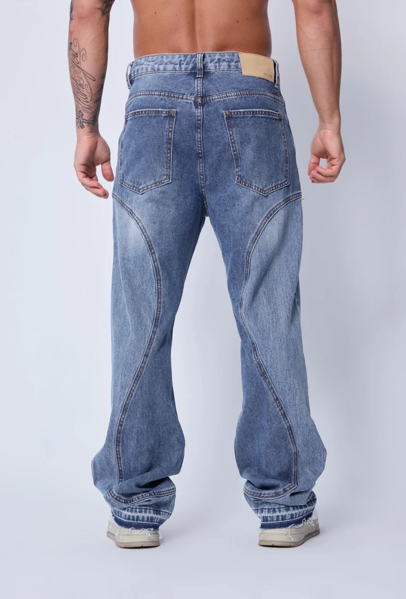 Pantalon bi-couleur en jean coupe large - Image 4