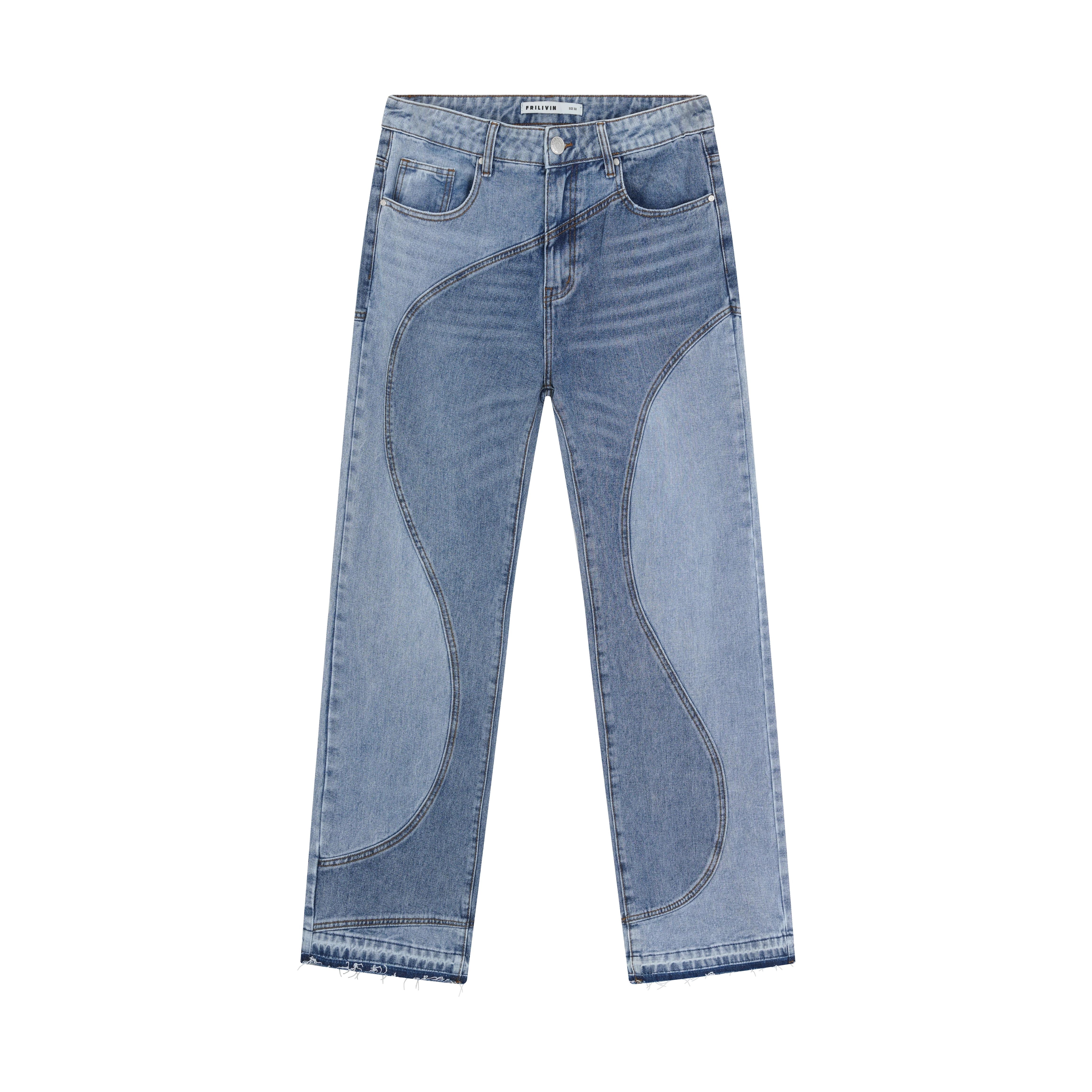 Pantalon bi-couleur en jean coupe large - Image 5