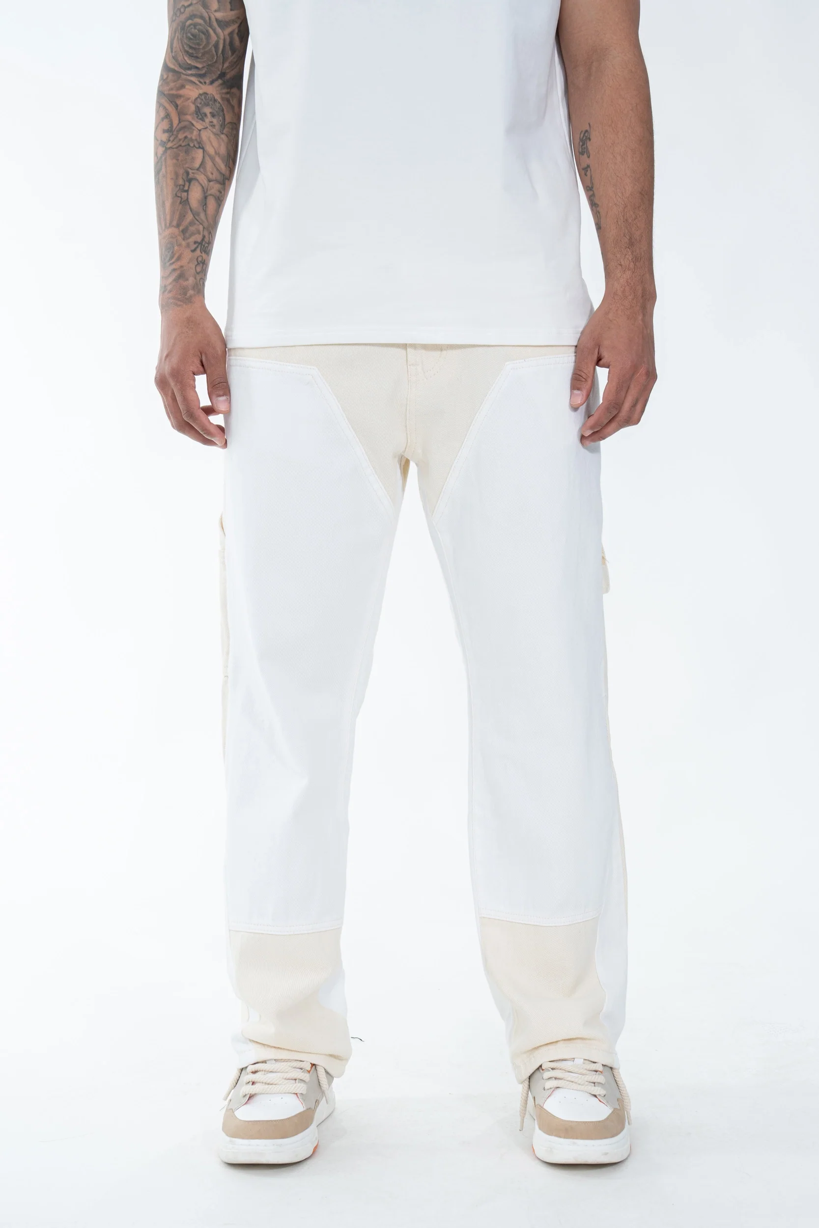 Pantalon bicolore à panneaux contrastants