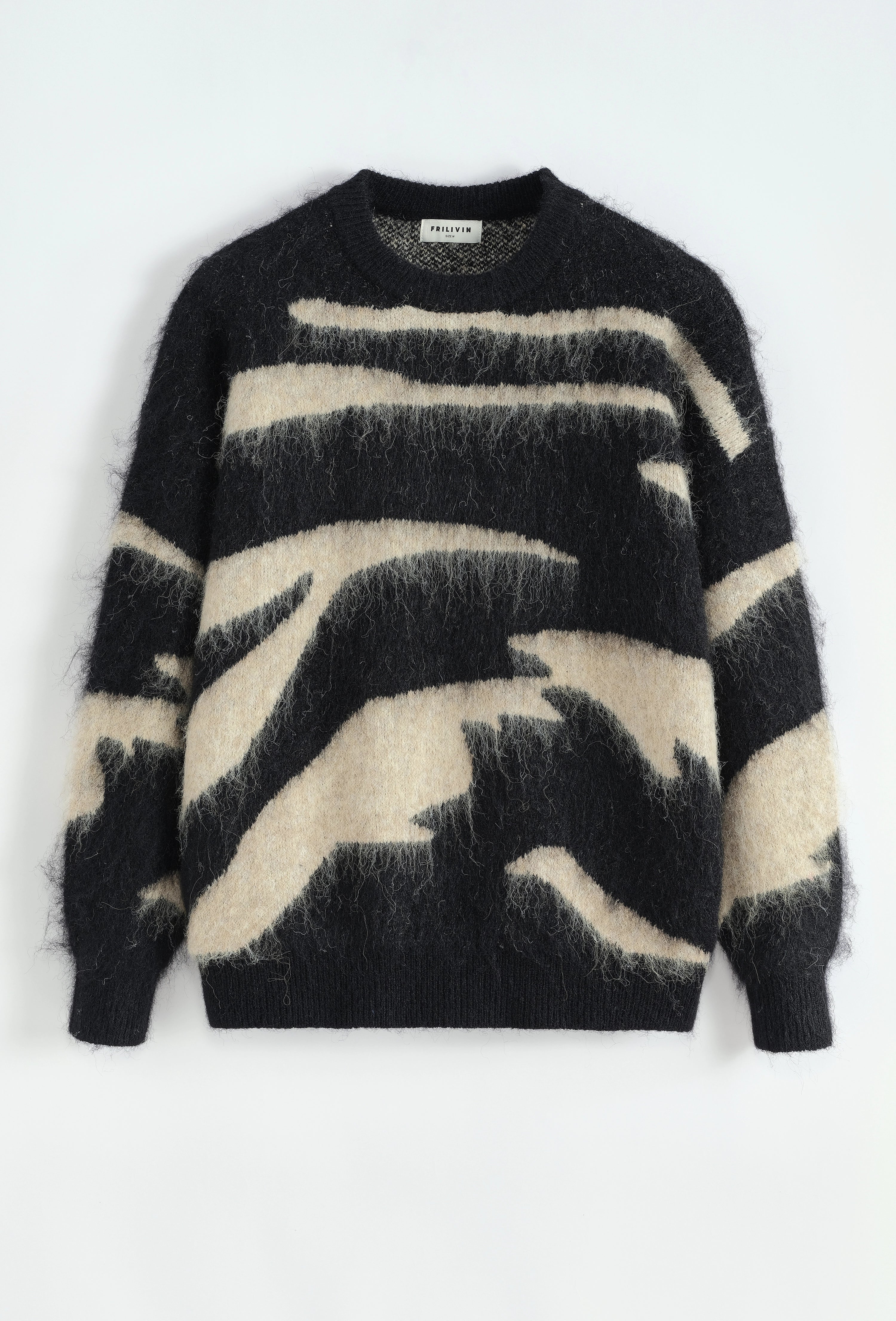 Pull sans capuche avec rayures verticales de couleur noir - Image 5