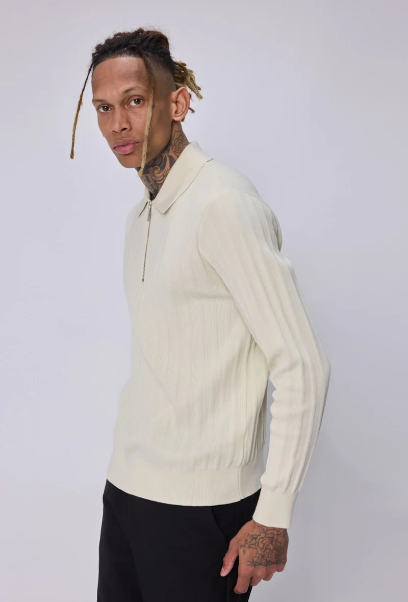 Pull polo zippé côtelé - Image 2