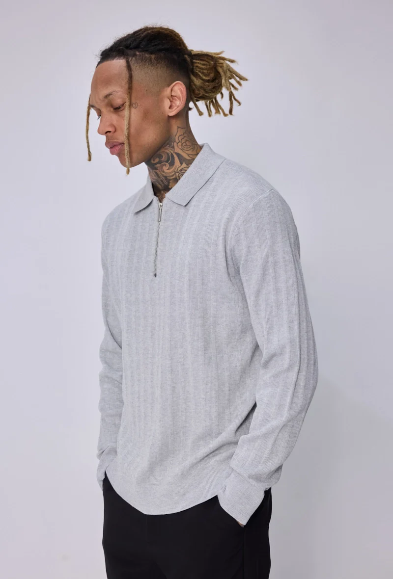 Pull polo zippé côtelé - Image 7