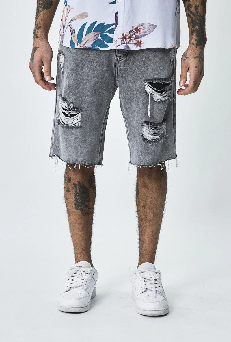 Short droit jean troué uni