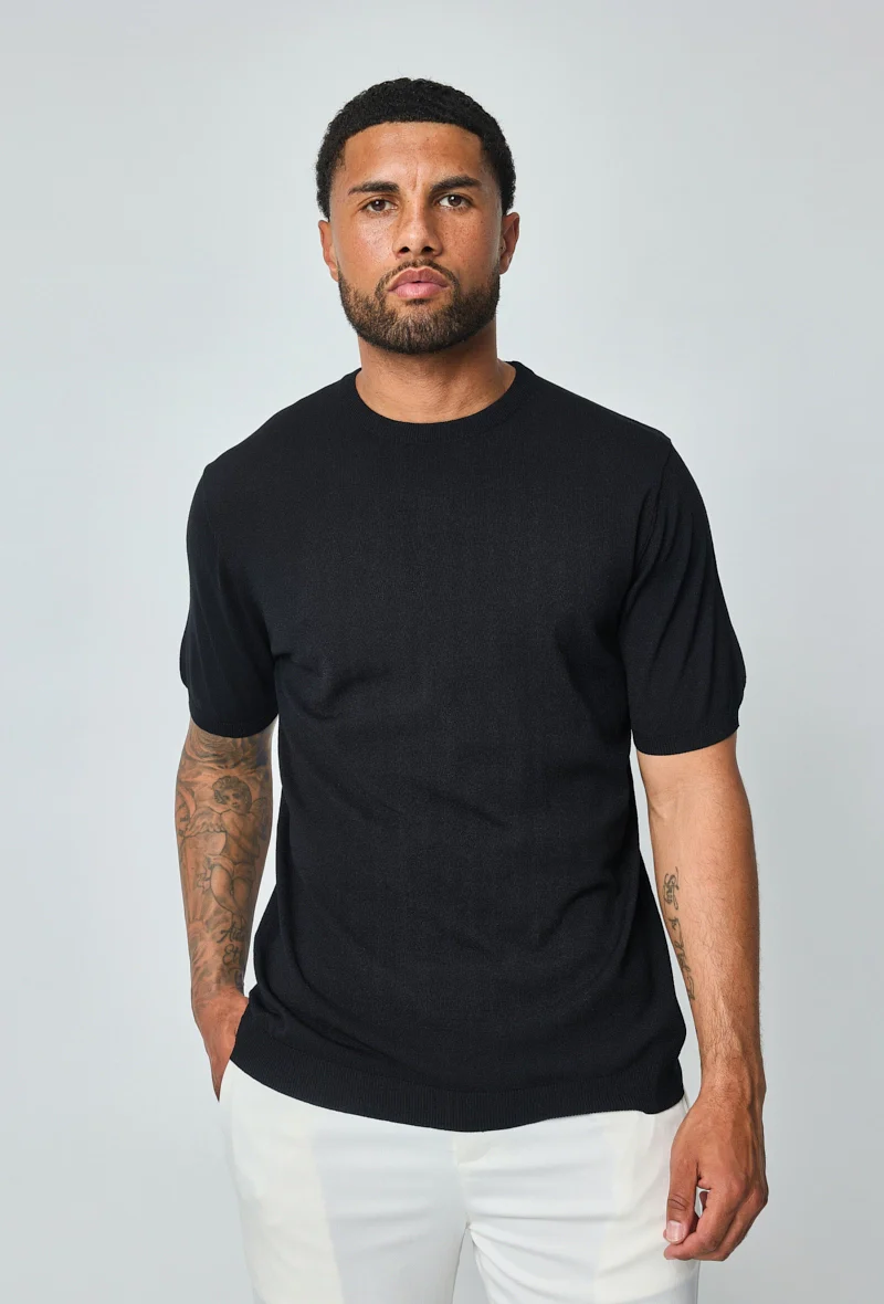 T-shirt fin manches courtes uni en maille - Image 12