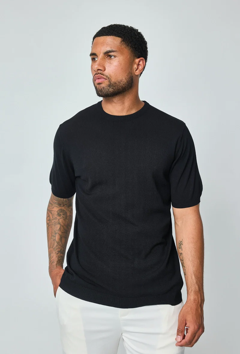 T-shirt fin manches courtes uni en maille - Image 14
