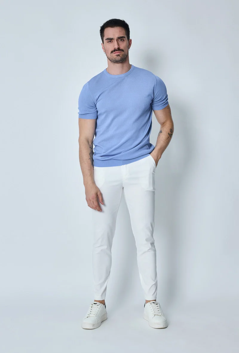 T-shirt fin manches courtes uni en maille - Image 4