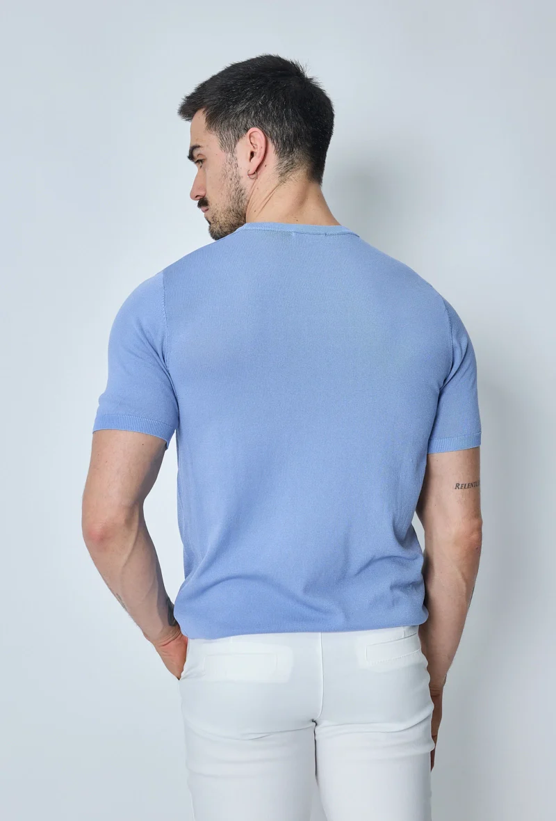 T-shirt fin manches courtes uni en maille - Image 6