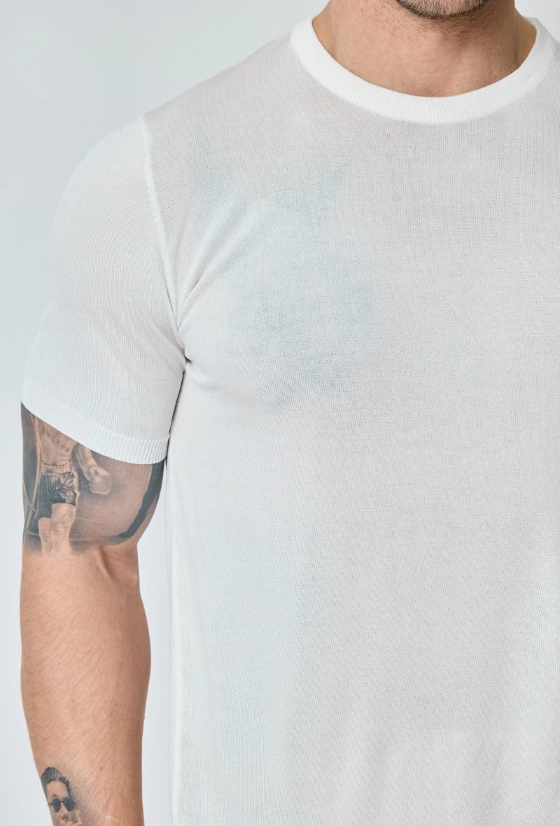 T-shirt fin manches courtes uni en maille - Image 8