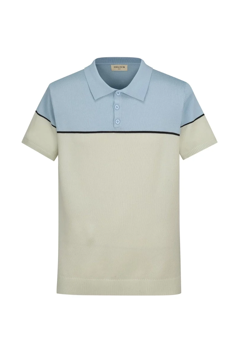 T-shirt polo en maille bicolore - Image 9