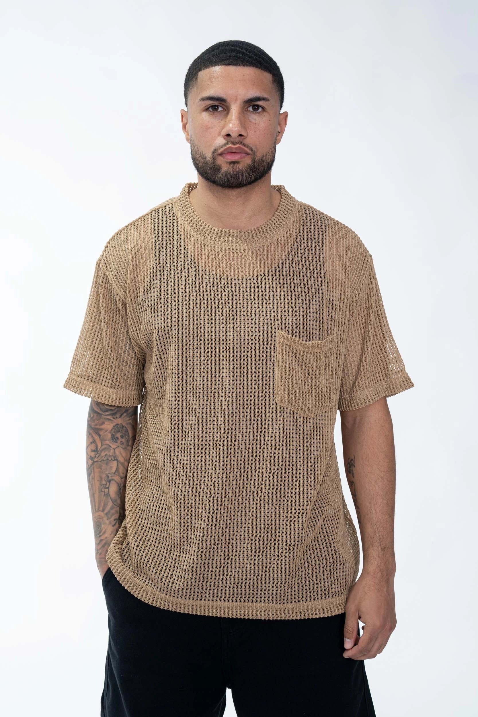 T-shirt uni en maille transparente manches courtes col rond - Image 13