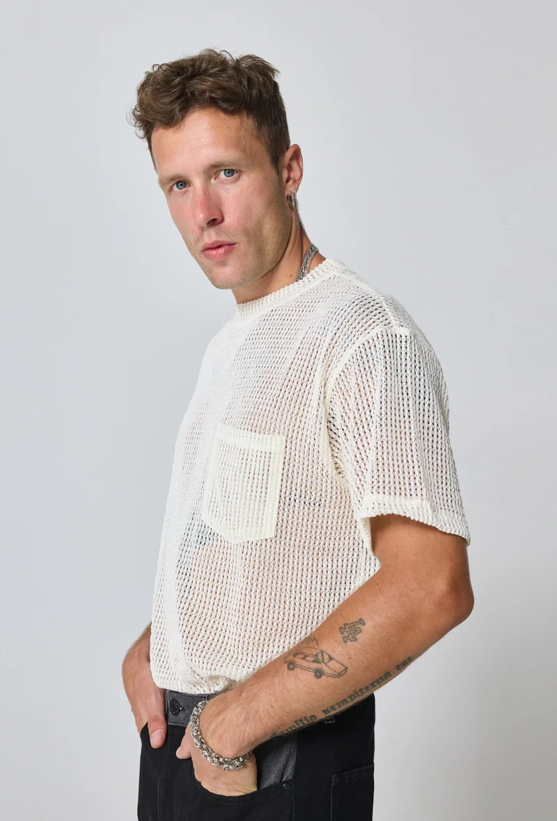 T-shirt uni en maille transparente manches courtes col rond - Image 26