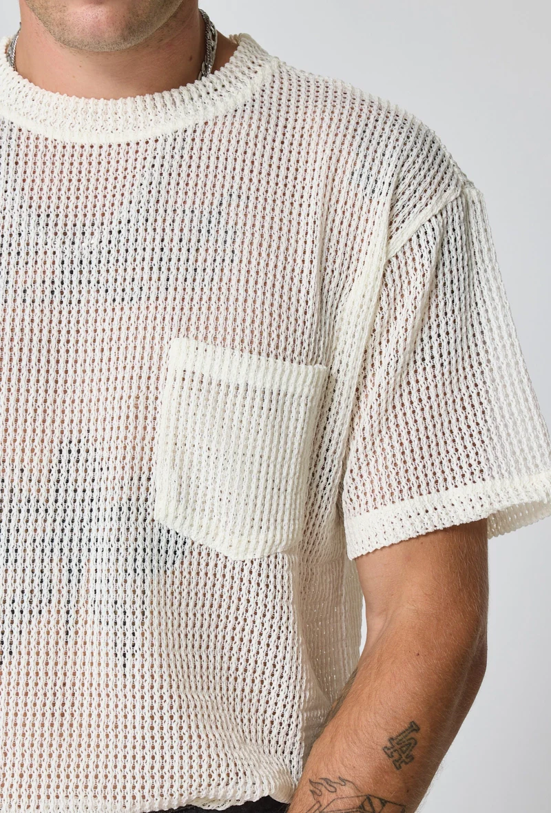 T-shirt uni en maille transparente manches courtes col rond - Image 27