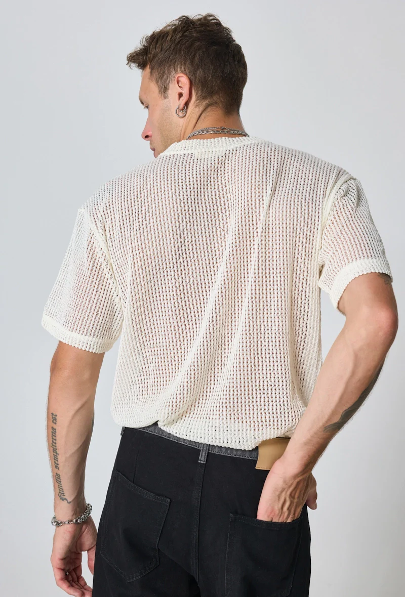T-shirt uni en maille transparente manches courtes col rond - Image 28
