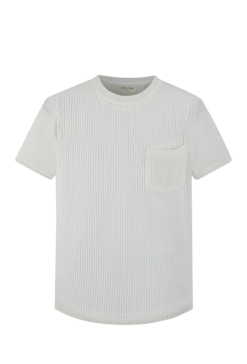 T-shirt uni en maille transparente manches courtes col rond - Image 30