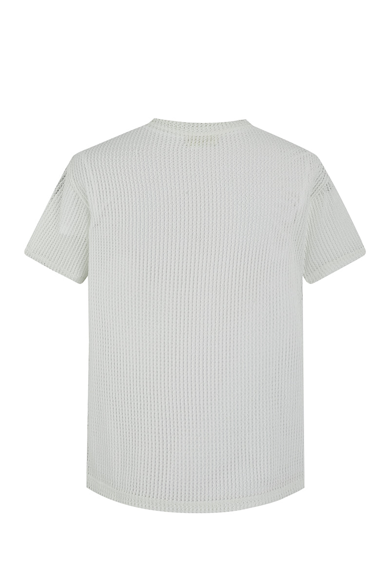 T-shirt uni en maille transparente manches courtes col rond - Image 31