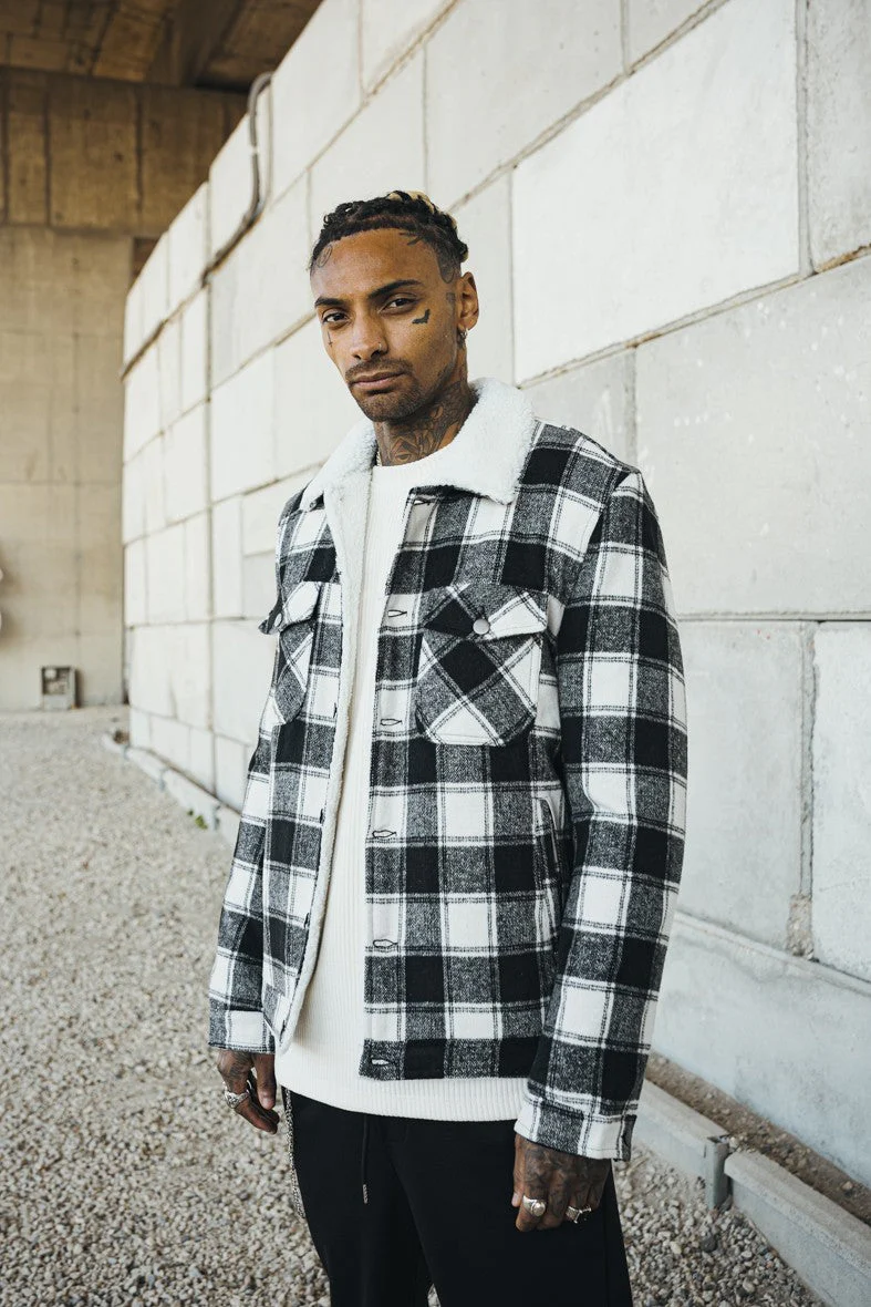 Veste à carreaux avec col mouton