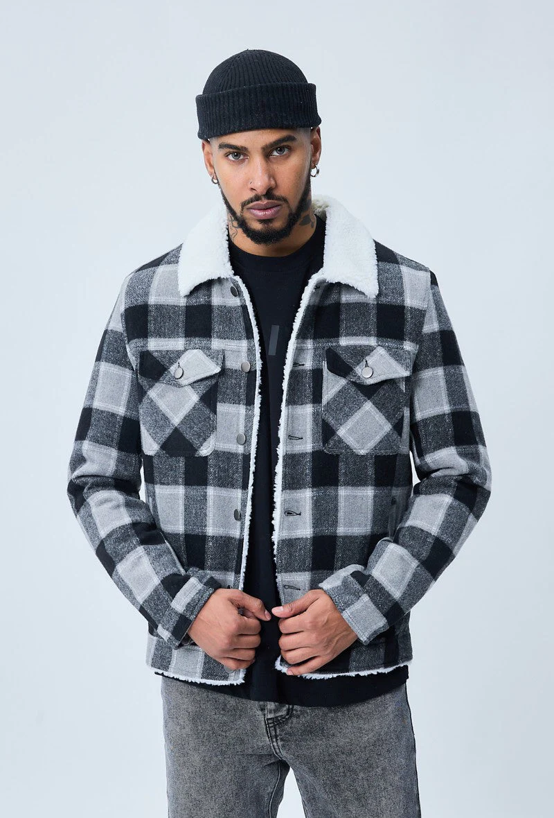 Veste à carreaux avec col mouton - Image 6