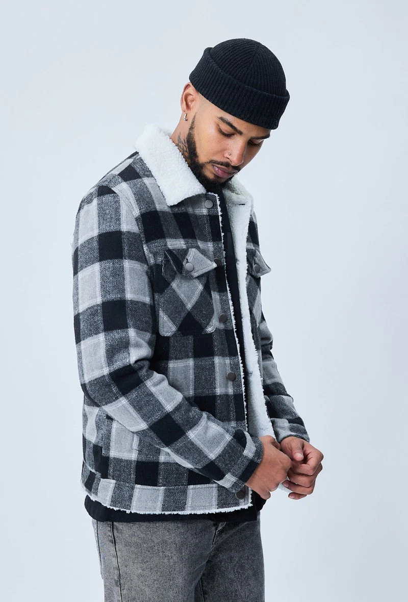 Veste à carreaux avec col mouton - Image 7