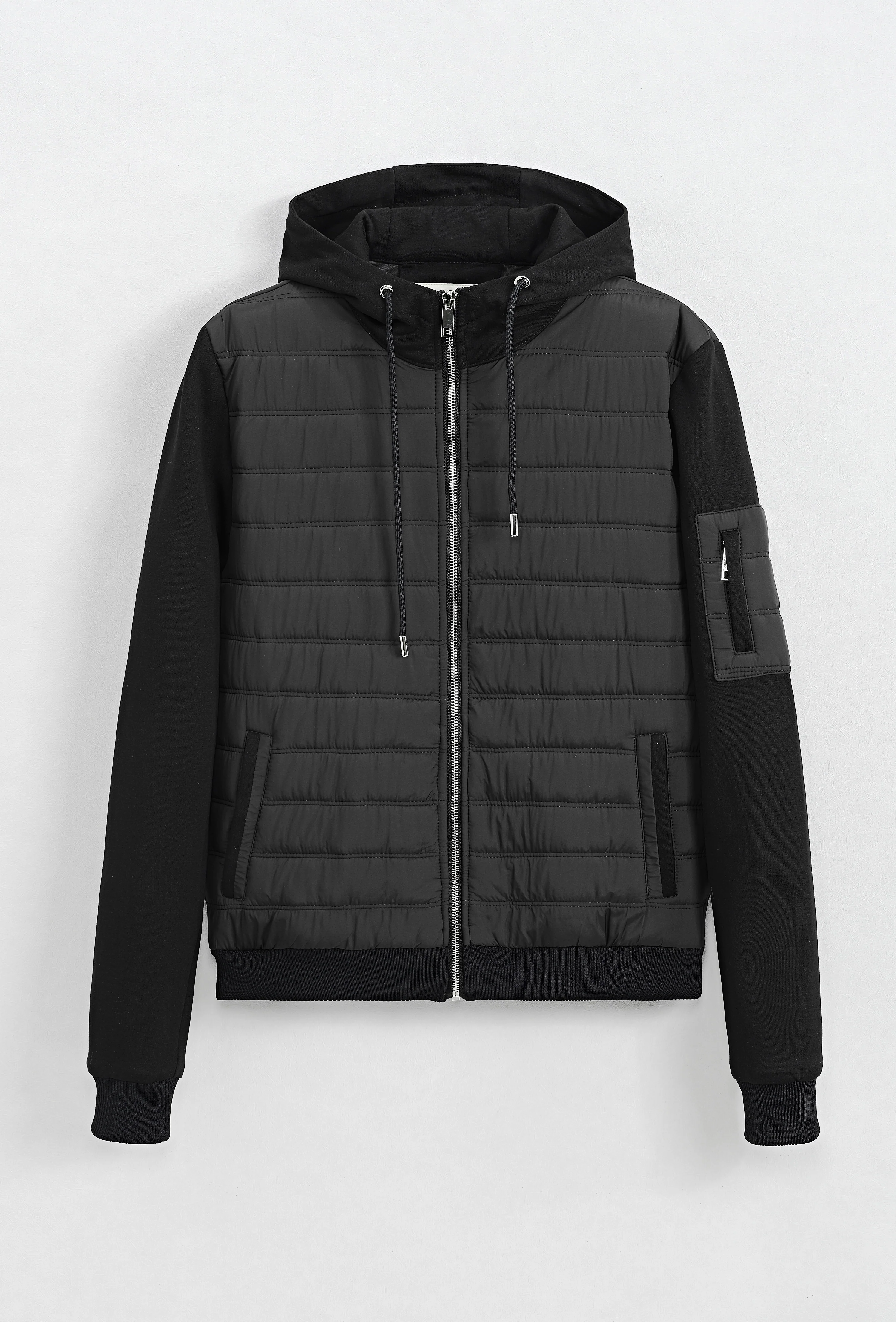 Veste bi matière à capuche ajustable avec lacet