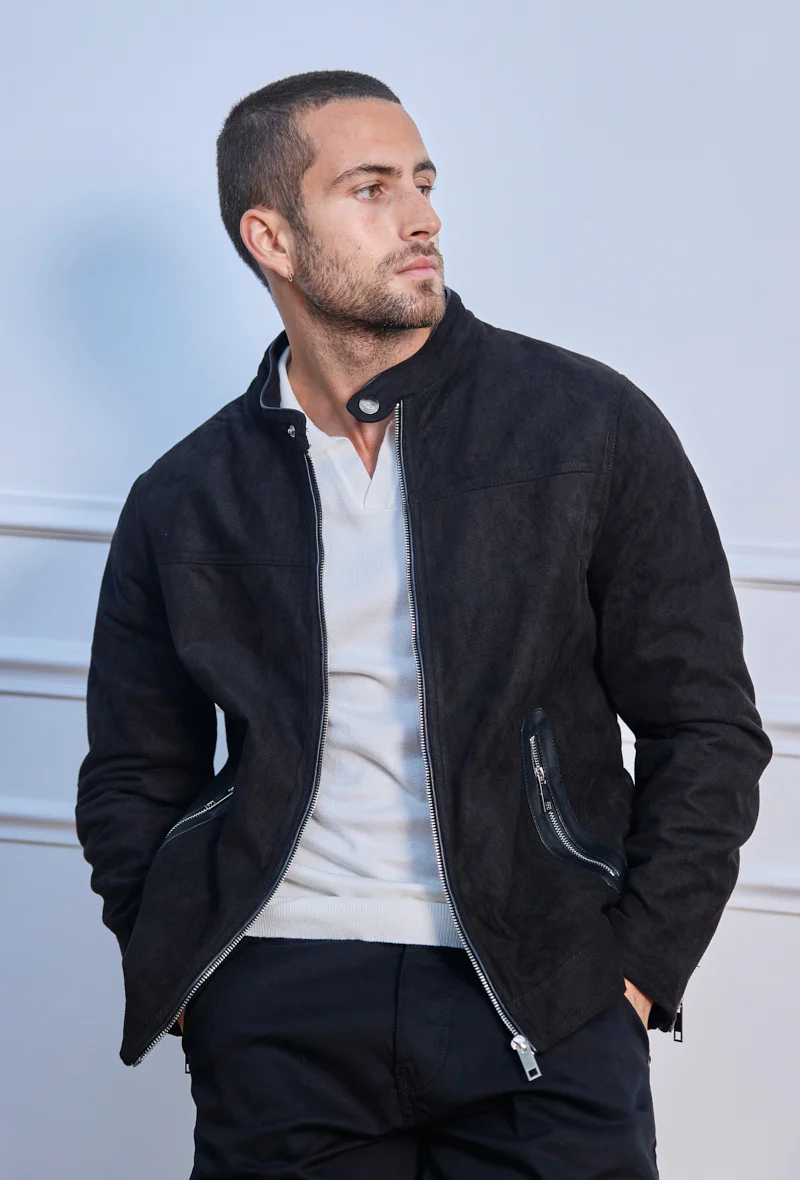 Veste biker simili daim