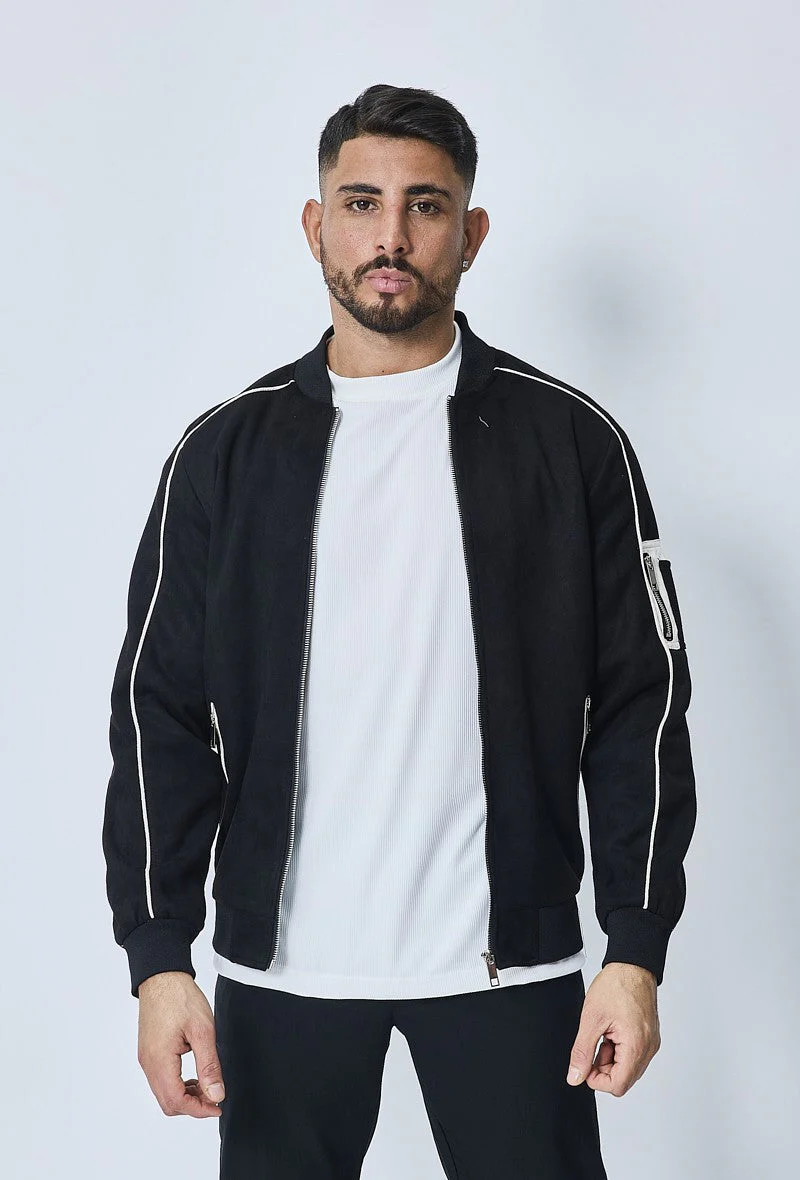 Veste bomber simili daim à liseré sur les manches - Image 11
