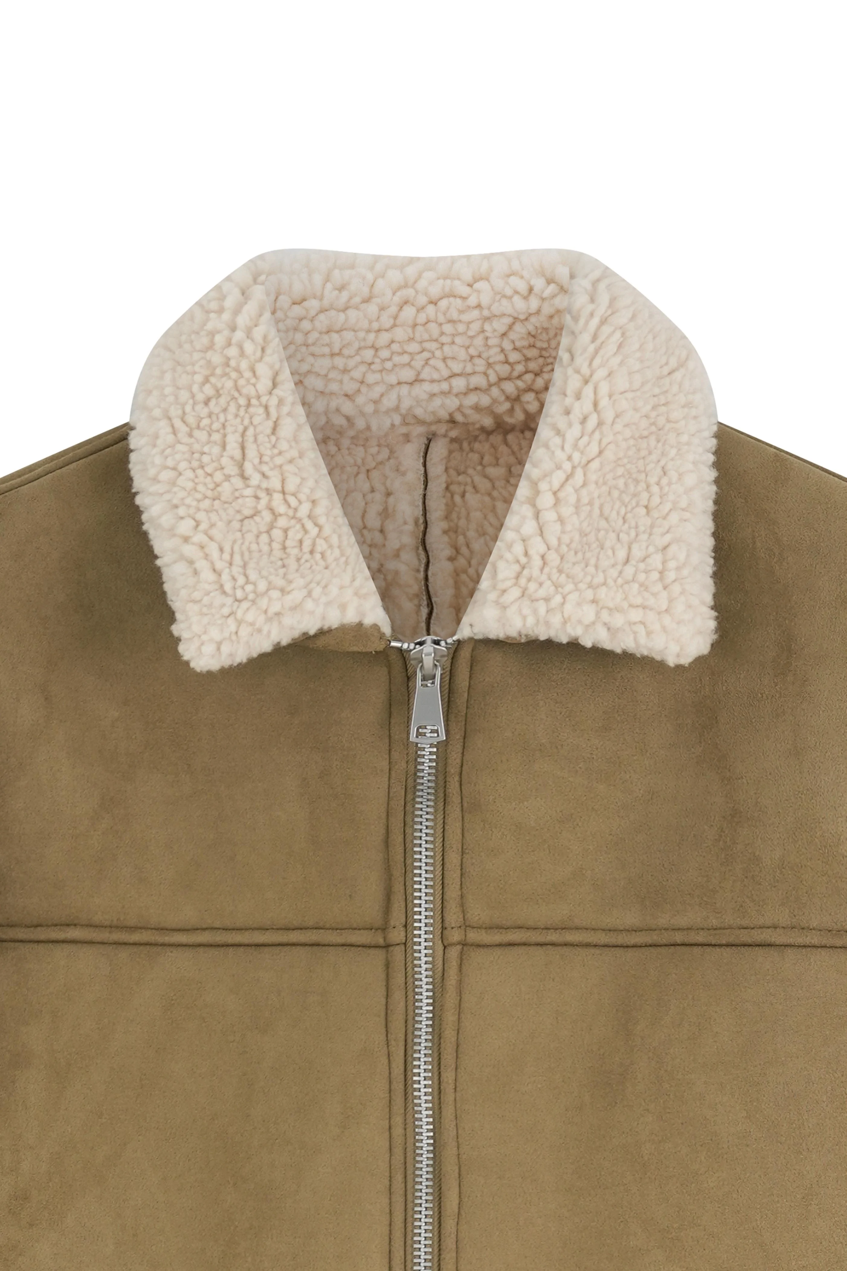 Veste en daim à zip col ouvert en moumoute - Image 3