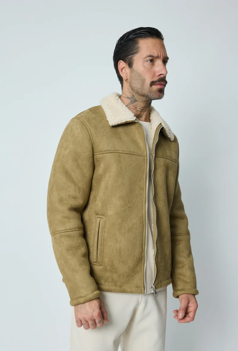 Veste en daim à zip col ouvert en moumoute - Image 9