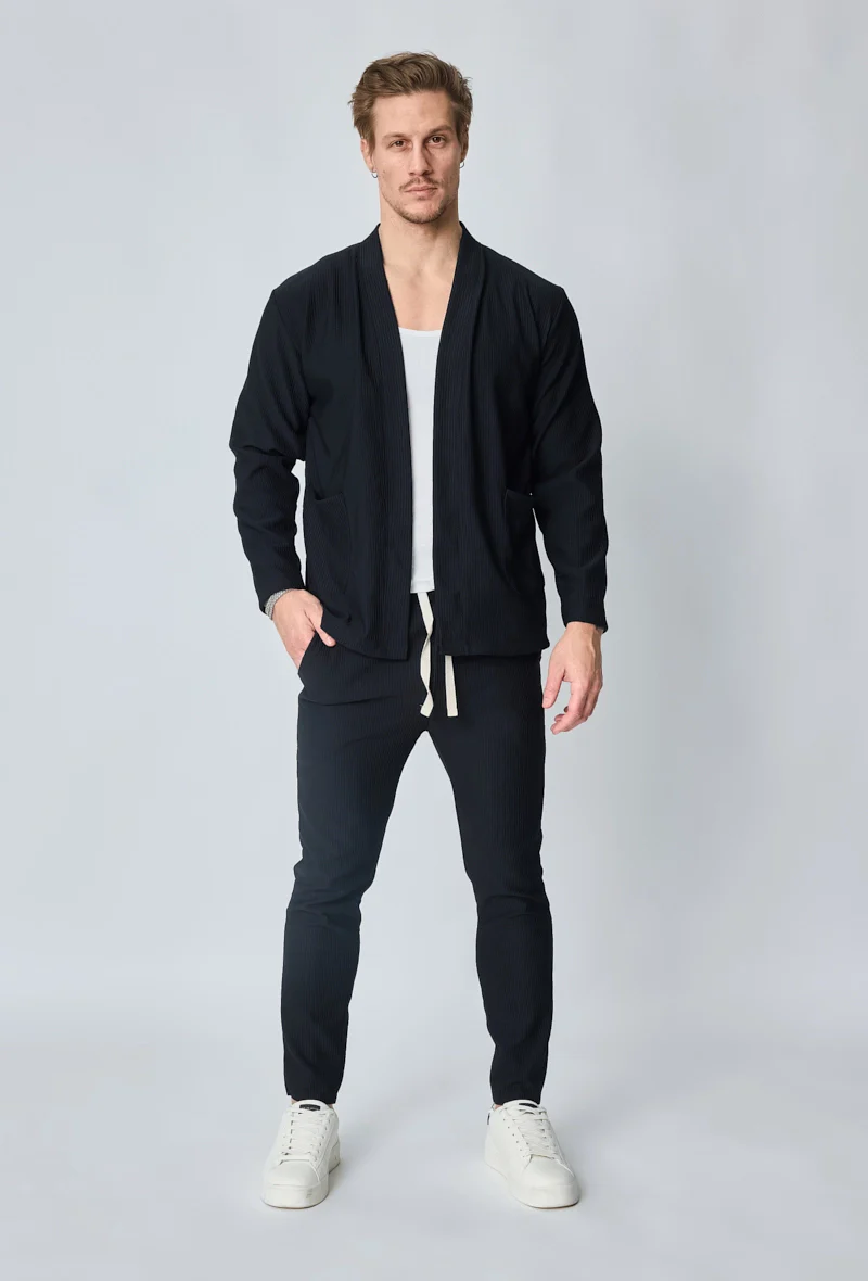Veste uni fluide confortable avec motif à rayures - Image 5