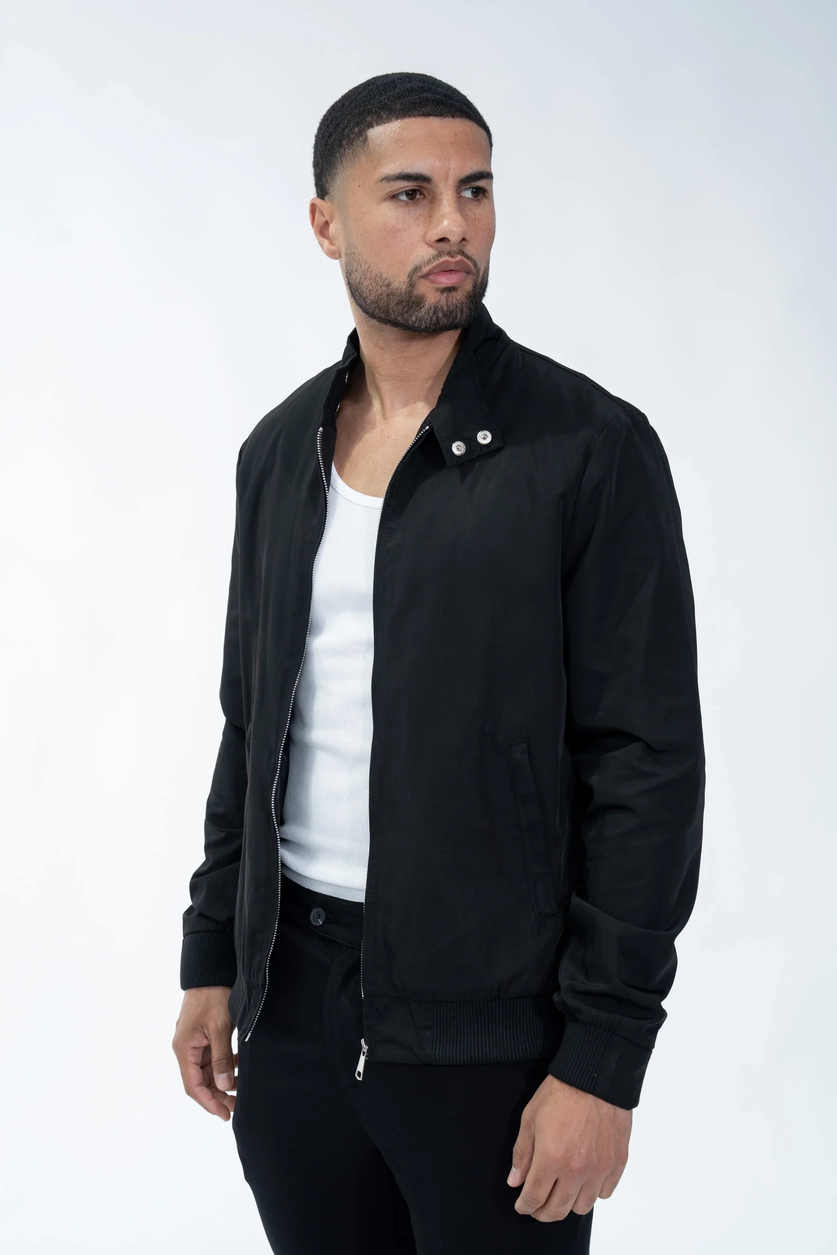 Veste unie sans capuche style biker en tissus - Image 2